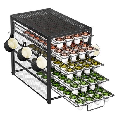 Simple Trending 5 Tier Coffee Pod Holder for K Cup, 160 Pod Pack Capacity Rack, Metal, Black