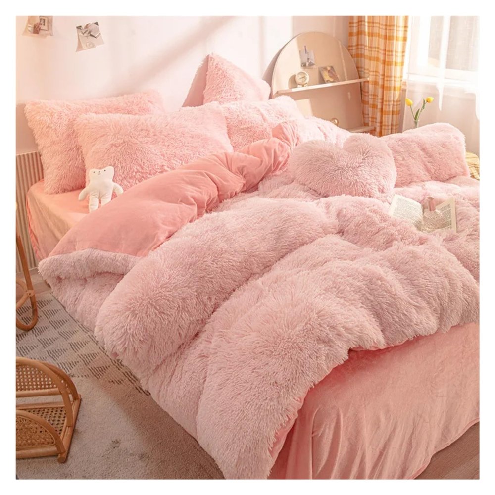 Bed, Bedding Set Luxury - Winter Warm Thicken Fleece Duvet Cover Bed Sheet and Pillowcases Quilt Cover Queen King Size