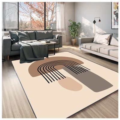 3x5 Area Rugs for Living Room, Non-Slip Backing Washable Rugs, Bohemian Large Area Rug, Loop Pile Home Decor Rug (Geometric Figure, Beige/Brown/Gray)