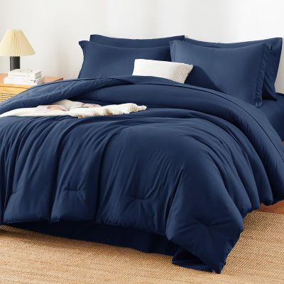HIMEET Full Size Comforter Sets - 7 Pieces Navy Bed in a Bag, Soft Lightweight Bedding Set, All Season Bed Set with Comforter, Flat Sheet, Fitted Sheet, Pillowcases & Pillow Shams