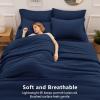 HIMEET Full Size Comforter Sets - 7 Pieces Navy Bed in a Bag, Soft Lightweight Bedding Set, All Season Bed Set with Comforter, Flat Sheet, Fitted Sheet, Pillowcases & Pillow Shams view 4