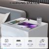 HOMMPA White LED Nightstand with Charging Station Side Table with Open Shelf Night Stand with Led Lights USB Ports and Outlets Bedside Table End Table with Drawers Storage for Bedroom view 3