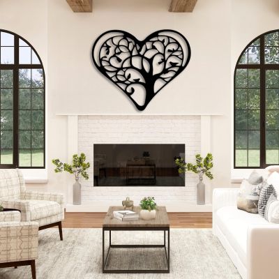 Tree of Life Metal Wall Art, Metal Tree Heart Wall Decor, Metal Wall Tree of Life, Metal Wall Decor, Tree of Life Wall Art, Heart Wall Decor, Wall Decor for Living Room, Housewarming Gift (34"x 27"| 88x71cm, Black)