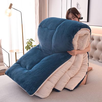 DASJD Cashmere Quilt, Super Soft Thick Winter Warm Wool Comforter, Thickened Fluffy Lamb Velvet Duvet Quilts Double-Sided Blanket for Home Bedroom,Blue,220x240cm/5kg