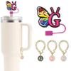 1Pcs Initial Letter Butterfly Shape Straw Cover for Stanley 30&40 Oz Cup 0.4 inch Straw Topper 3Pcs Letter Charm Silicone Drinking Straw Cap Tumblers Accessories (G) view 1