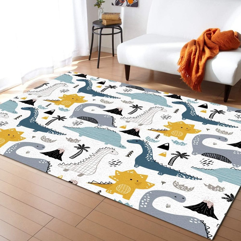 ERAYNA Cute Cartoon Dinosaur Area Rug, Cartoon Dinosaur Animal Soft Washable Carpet, Upholstery Rug with Non-Slip Backing for Kids Boys Girls Bedroom Living Room Dining Room Study 2ftx3ft