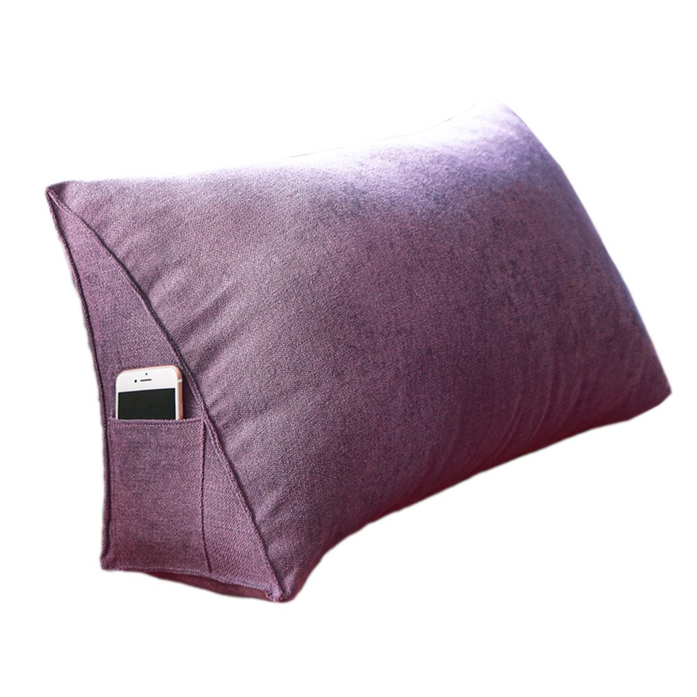 BAGASI Triangular Reading Pillows, Triangle Lumbar Pillows,Bedside Headboard Wedge Reading Pillow, Removable and Washable, for Reading, Gaming,Purple,100 * 35 * 20cm