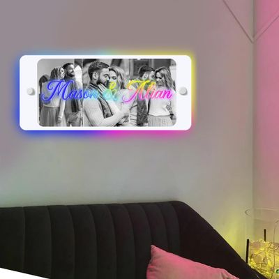 Personalized Acrylic Photo Collage Wall Lights with 1-6 Photos Rectangle Neon Sign Valentine's Day Home Decor Gift for Lover Girlfriend Wife Couple (Rectangle Acrylic Photo Wall Light - 1)