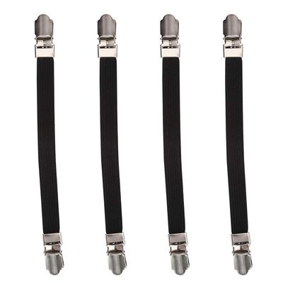 Bed Sheet Fasteners Suspenders Straps, 4pcs Elastic Crisscross Bed Mattress Straps, Double Head Clips Gripper Holder Fasteners Suspender(black)