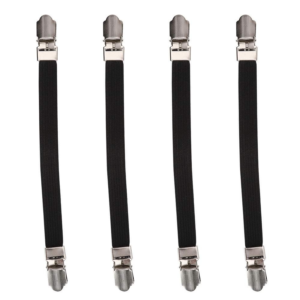 Bed Sheet Fasteners Suspenders Straps, 4pcs Elastic Crisscross Bed Mattress Straps, Double Head Clips Gripper Holder Fasteners Suspender(black)