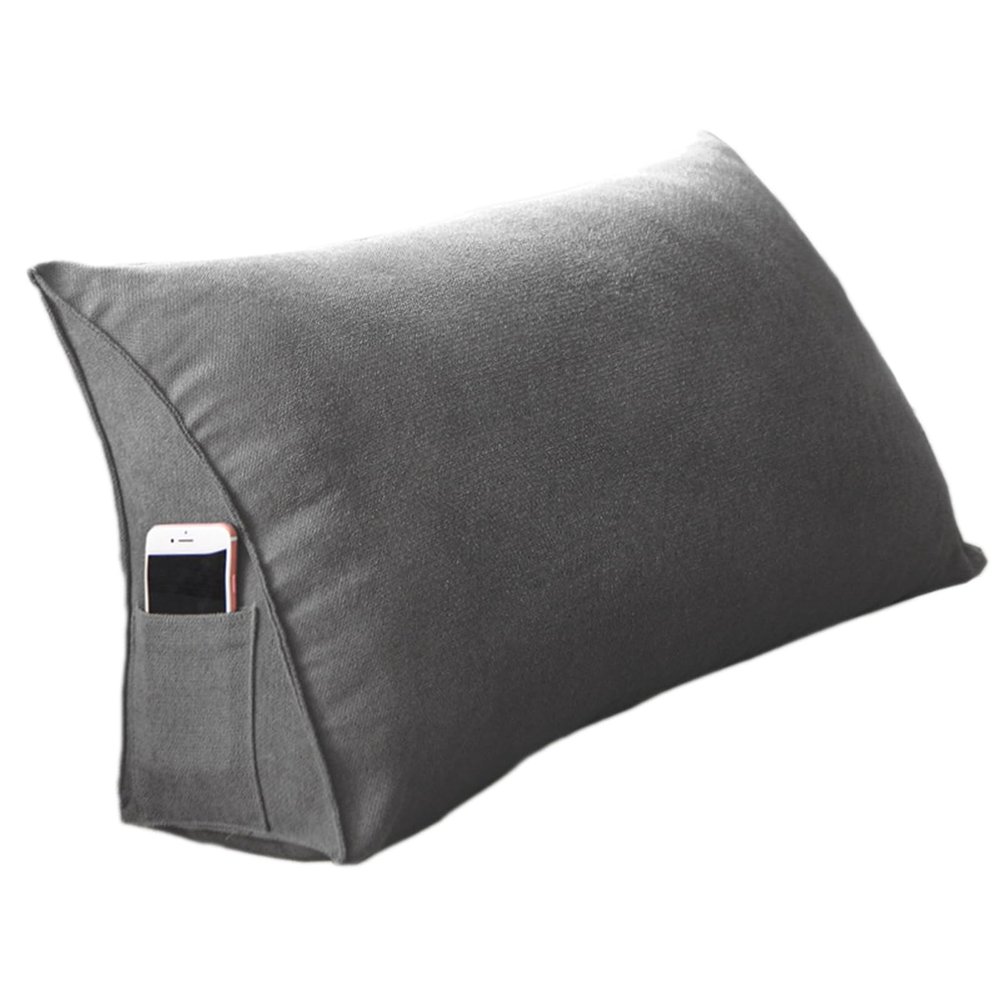 BAGASI Triangular Reading Pillows, Triangle Lumbar Pillows,Bedside Headboard Wedge Reading Pillow, Removable and Washable, for Reading, Gaming,Dark Gray,100 * 35 * 20cm