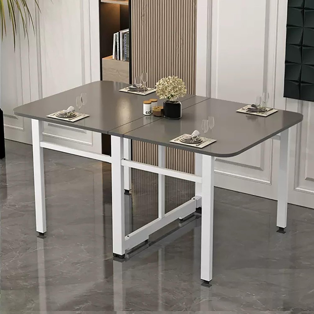 Drop Leaf Dining Table, Modern Folding Dining Table & Expandable Kitchen Table, Folding Kitchen Table for Small Apartments (Color : Dark Gray+White Frame, Size : 140cm)
