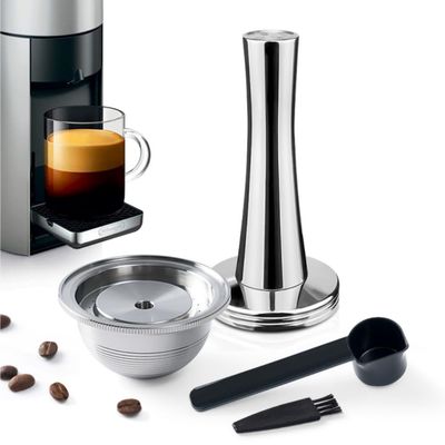 Stainless Steel Reusable Pod Compatible with Nespresso VertuolineGCA1, BENFUCHEN Metal Refillable Coffee Capsule For Nespresso Vertuoline ENV135, Brew Coffee 230ML/7.5OZ(BIG Cup), 1 Pod 1 Tamper