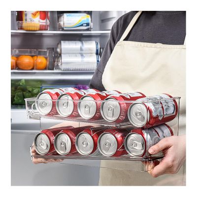 2-Tier Soda Can Dispenser For Refrigerator, Automatic Rolling Drink Organizer Holder For Fridge, Stackable Clear Plastic Storage Bins