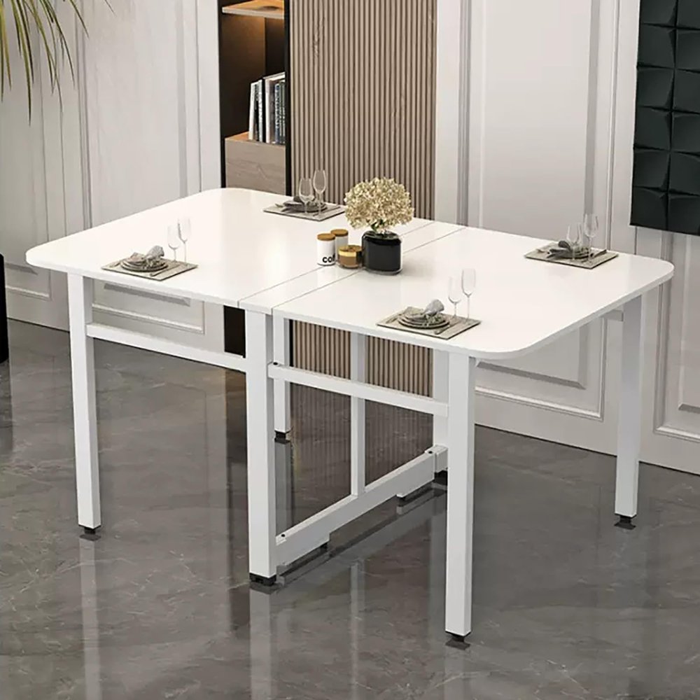 Drop Leaf Dining Table, Modern Folding Dining Table & Expandable Kitchen Table, Folding Kitchen Table for Small Apartments (Color : Pure White+White Frame, Size : 120cm)
