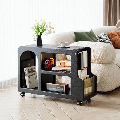 GMBAYUE Accent Side Table, Coffee End Table, Small Spaces Nightstand,Narrow Side Table with Storage, Great for Living Room, Bedroom, Hall (Color : Black)