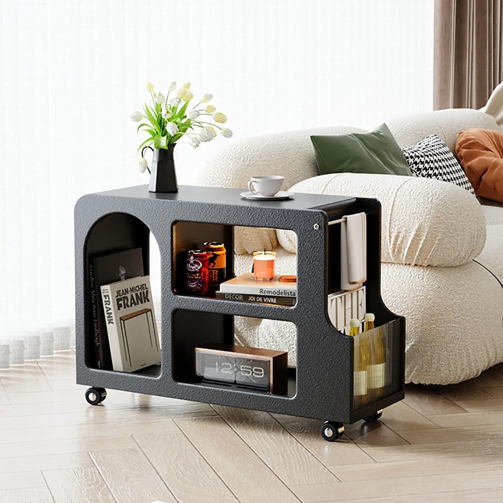 GMBAYUE Accent Side Table, Coffee End Table, Small Spaces Nightstand,Narrow Side Table with Storage, Great for Living Room, Bedroom, Hall (Color : Black)