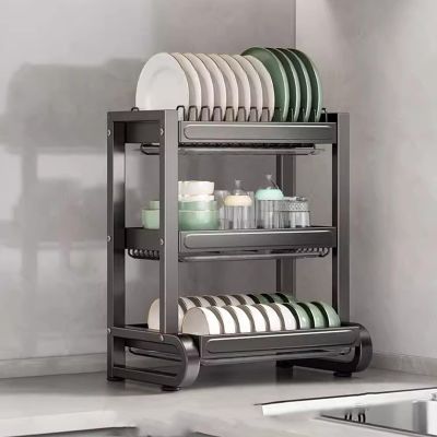 BREZO Dish Drying Rack for Kitchen Counter, Stainless Steel Material, Multi-Functional Dish Storage Rack, for Kitchen, Dining Room (Color : B, Size : 43cm-16.9in)