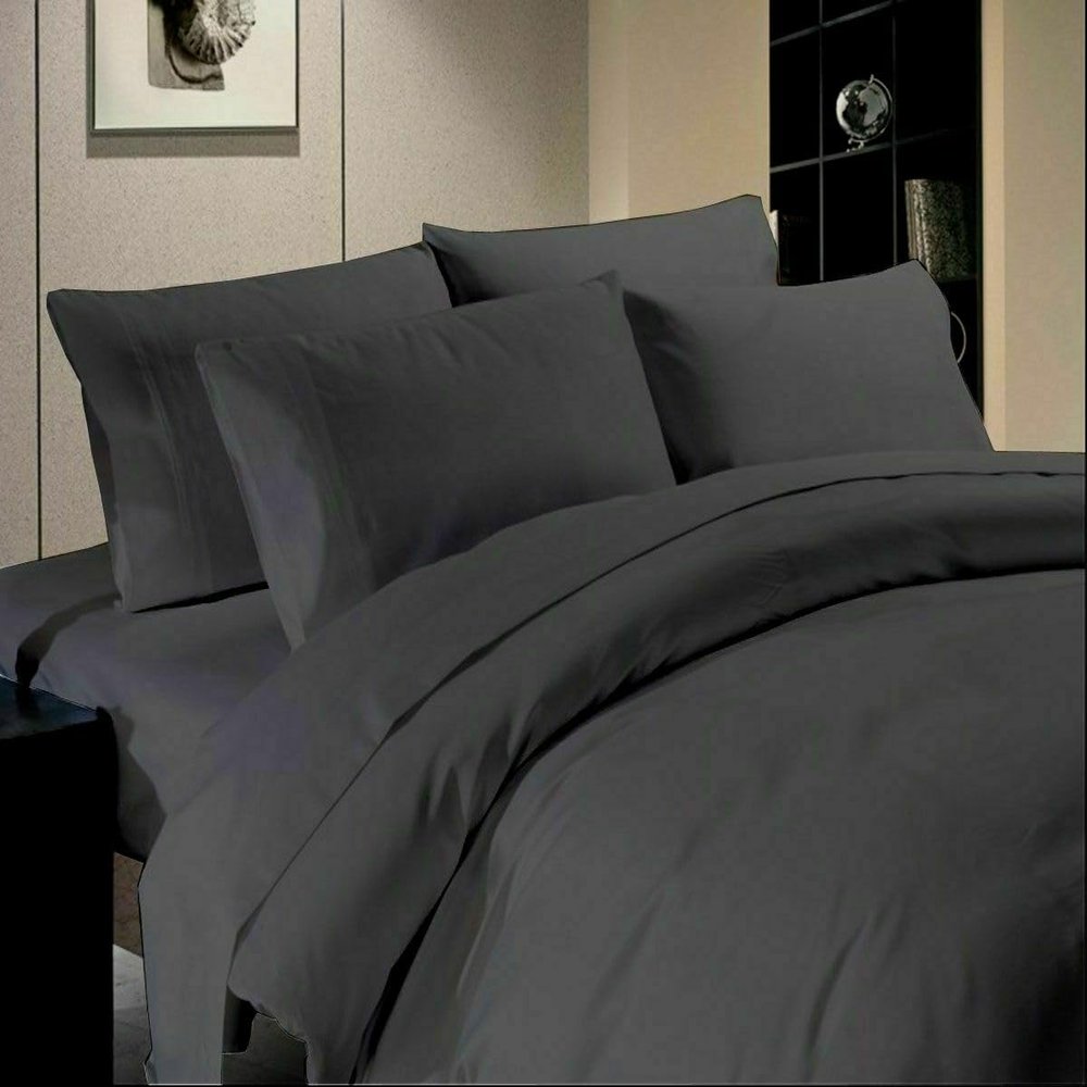AHJ Beddings 1000 Thread Count 7 Piece Duvet Cover Set (4 pc Sheet Set 8 inch Deep Pocket + 3 pc Duvet Cover Set) 100% Egyptian Cotton - (RV-Short-King Size, Elephant Grey Solid)