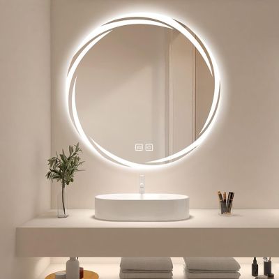 BREZO LED Bathroom Mirror, Smart Mirror Bathroom, Dimmable Bathroom Mirrors for Wall, Anti-Fog, Memory, 3 Colors, Double LED Lights, Shatter-Proof (Size : 50cm/20in)