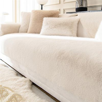 GVXOX Thick Rabbit Plush Sofa Covers, Non-Slip Sofa Slipcovers for Corner L Shape, Fluffy Faux Fur Corner Sofa Cushion Cover, for Living Room (Color : White, Size : 110x110cm/43.3x43.3in)