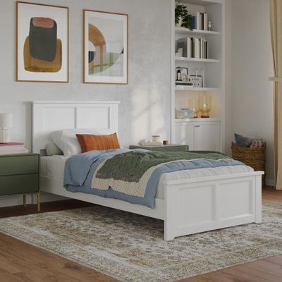 AFI, Charlotte Twin XL Solid Wood Low Profile Platform Bed with Matching Footboard, White