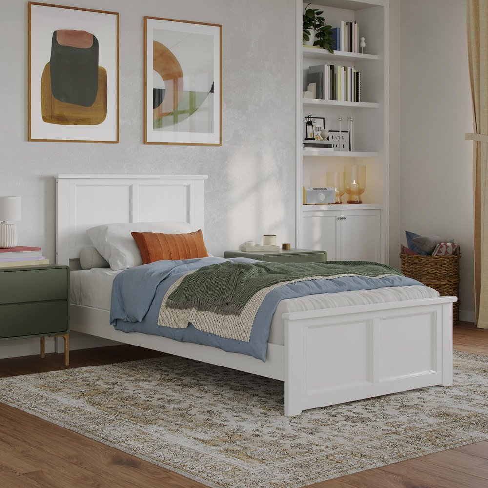 AFI, Charlotte Twin XL Solid Wood Low Profile Platform Bed with Matching Footboard, White