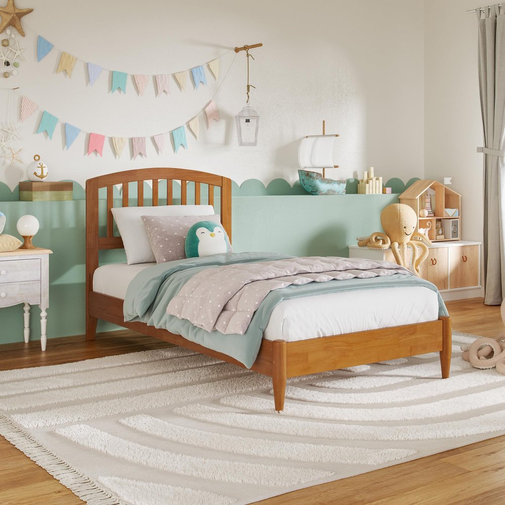 AFI, Quincy Twin Solid Wood Low Profile Platform Bed, Light Toffee