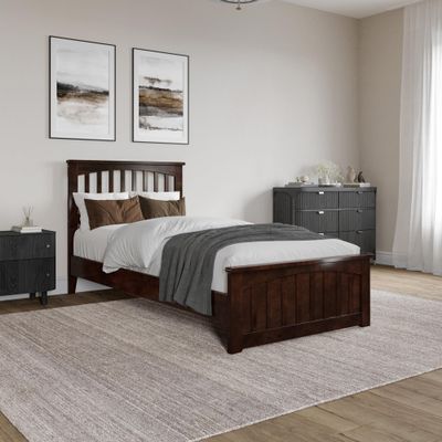 AFI, Becket Twin XL Solid Wood Low Profile Platform Bed with Matching Footboard, Walnut