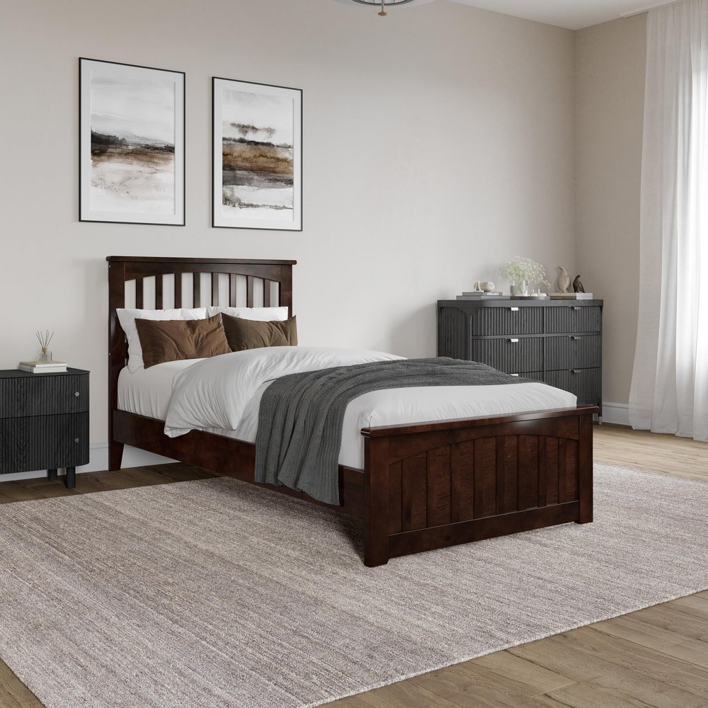 AFI, Becket Twin XL Solid Wood Low Profile Platform Bed with Matching Footboard, Walnut