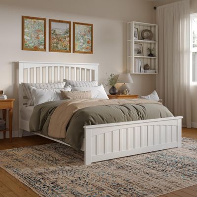 AFI, Becket Queen Solid Wood Low Profile Platform Bed with Matching Footboard, White