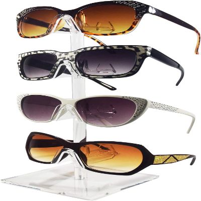 2 Pack Premium Acrylic Eyewear Display Stand, Sunglasses Rack, Glasses Organizer, Sunglasses Holder, Optical Frame Stand, Ski Goggles Display up to 4 Frames with each Holder. (4 Tier)