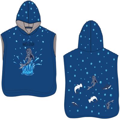 Midnight Warm - Hooded and Printed Kids Poncho, Beach, Bath, Pool Towels for Girls and Boys, Ages 3-7, Soft and Absorbent Cotton Inside & Quick Dry Microfiber Outside, 24x48 Inches (Shark)