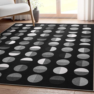 Well Woven Geometric Modern Washable 7'10" x 9'10" Area Rug - Black + White Overlapping Circles Dark - for Living Room, Dining Room and Bedroom