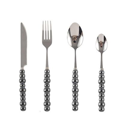 GOODJAYVEN Silverware Flatware Set, 4/16/24/32 Pieces Ceramic Pearl Handle Knives, Forks, Spoons, Eating Spoons, Steak Knives, Souvenirs (Color : Black, Size : 8Set-32Pcs)