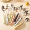 GOODJAYVEN Silverware Flatware Set, 4/16/24/32 Pieces Ceramic Pearl Handle Knives, Forks, Spoons, Eating Spoons, Steak Knives, Souvenirs (Color : Black, Size : 8Set-32Pcs) view 3