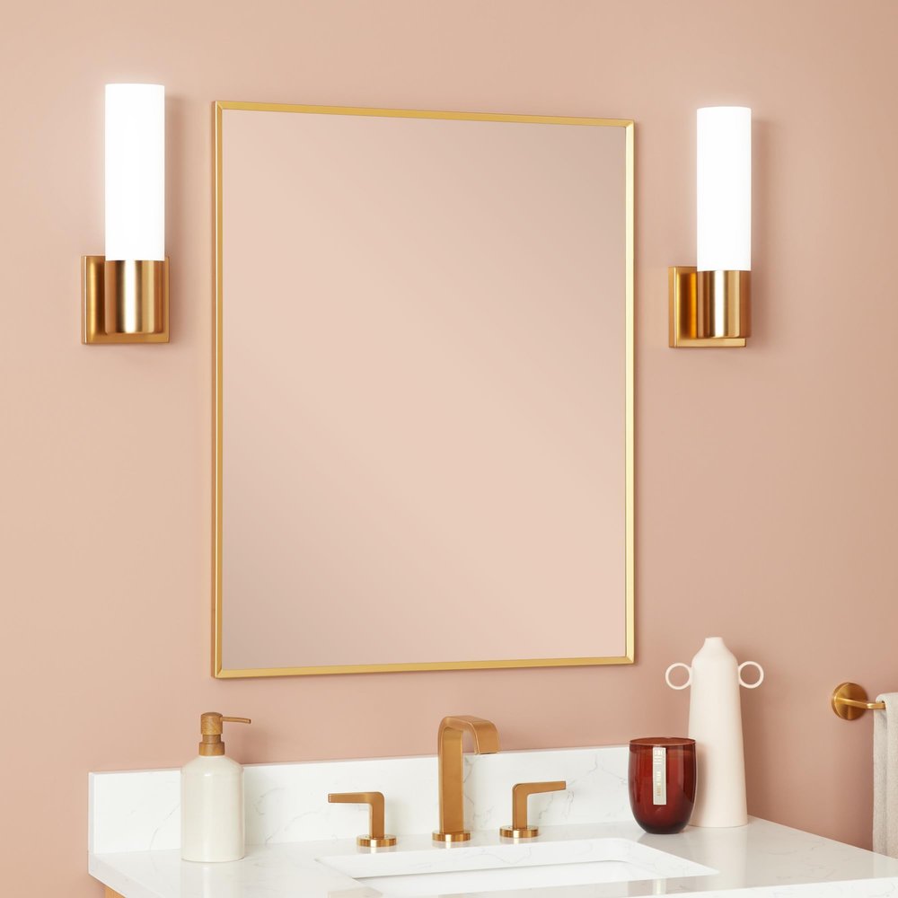 Signature Hardware 953931 Kardon 24" W x 30" H Transitional Rectangular Framed Bathroom Wall Mirror - Satin Gold