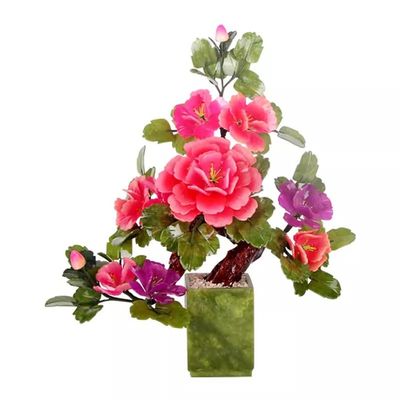 BABETT Artificial Small Bonsai Tree Jade Peony Bonsai Living Room Home Decoration Jade Crafts Bedroom New Chinese Style Flower Stand Crafts Ornament Living Room Fake Plant Greenery Decor