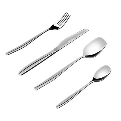 SEELLODGE Silverware Flatware Cutlery Set, 4/16/24/32 Piece Cutlery Steak Knife, Fork And Spoon Thickened Stainless Steel Cutlery Set (Color : Silver, Size : 4Set-16Pcs)