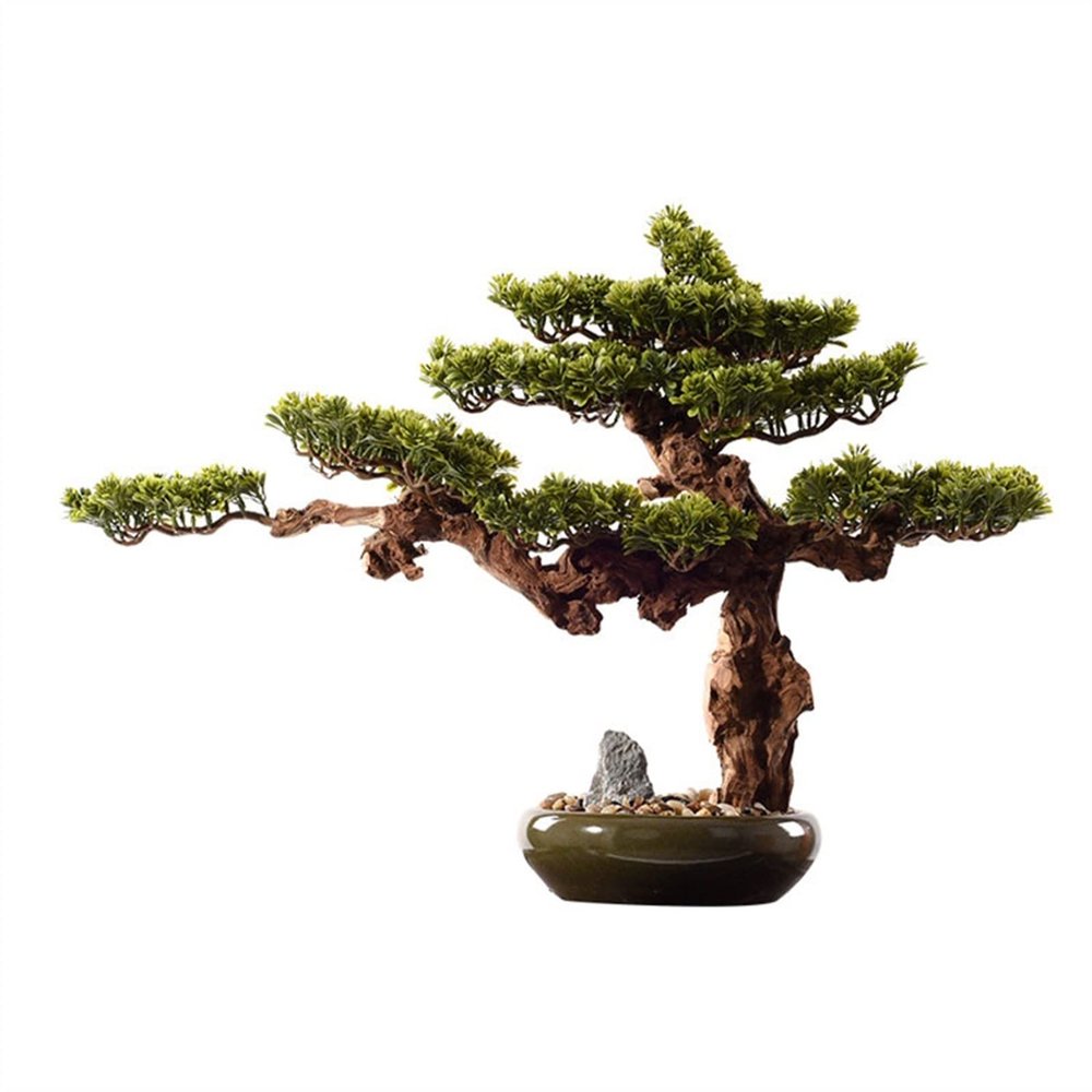 Artificial Small Bonsai Tree Chinese Artificial Bonsai Tree Living Room Simulation Plant Bonsai Indoor Welcome Pine Green Plant Ceramic Pot Plant Desktop Ornaments Living Room Fake Plant Greenery Deco
