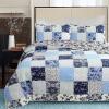 Cozy Line Home Fashions 100% Cotton Patchwork Blue Floral Garden Reversible Coverlet, Bedspread, Quilt Bedding Set (Azure Patchwork, Queen - 3 Piece) view 1