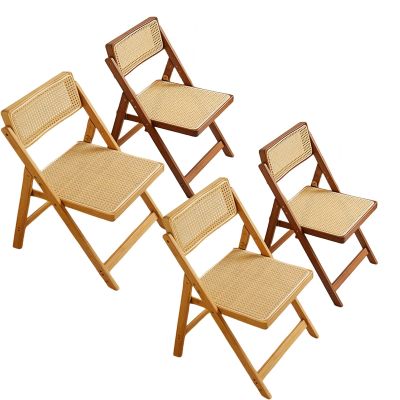 Diodceraic Solid Wood Rattan Foldable Office Chair Folding Chairs Folding Chair Party Chairs Foldable Chairs Folding Office Chair Lifetime Foldable Chair Lawn Chairs Folding 150kg (Size : Pack 4)