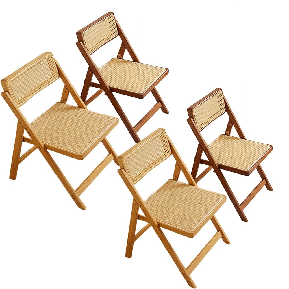 Diodceraic Solid Wood Rattan Foldable Office Chair Folding Chairs Folding Chair Party Chairs Foldable Chairs Folding Office Chair Lifetime Foldable Chair Lawn Chairs Folding 150kg (Size : Pack 4)
