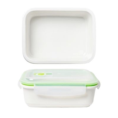 PBENO Food Storage Container Multi-Purpose Ceramic Preservation Bowl Sealed Box Microwave Heating Preservation Bowl Kitchen Refrigerator Food Organizer (Color : White+Cyan, Size : D)