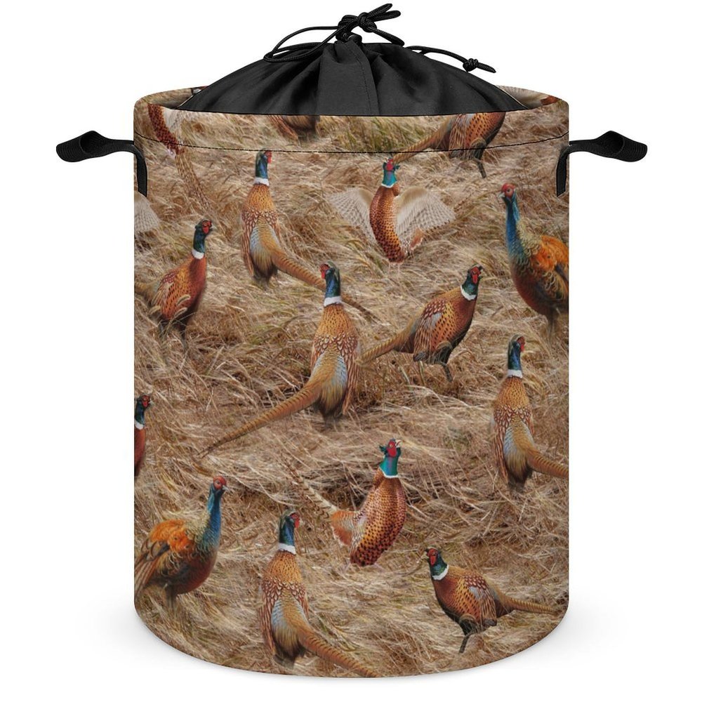 Brebasf Realistic Fall Bird Chickens Dirty Clothes Hampers Drawstring Large Volume,Retro Farm Forest Hunting Theme Wildlife Chickens Birds Laundry Hamper Storage Basket-13.8"W X13.8"L X17.3"H