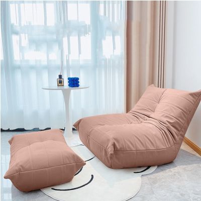 ESRADA Comfy Bean Bag Chair with Ottoman,Durable Comfort Lounger High Back Bean Bag Chair Couch,Cozy Beanbag Sofa with EPS Particle Filler for Living Room, Bedroom Pink-2