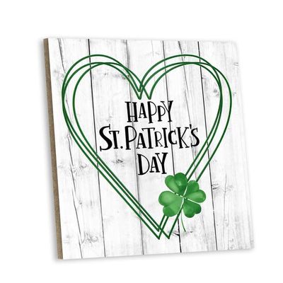 Sokomurg Happy St Patricks Day Sign Wooden St Patricks Day Tables Decorations Wall Office Desk Top Shelf St Patricks Day Wood Decoration for Indoor Home Farmhouse Irish Holiday Decor 8inch