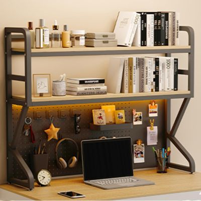 2 Tier Desktop Bookshelf / Bookcase - Computer Desk Bookshelf Hutch, Multipurpose Metal Wood Countertop Storage Rack, Freestanding Open Desktop Office Supplies Display Rack ( Color : White , Size : 13