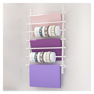 Ribbon Organizer Rack Craft Room Flower Shop/Gift Shops Wrapping Paper Ribbon Display Stand Rack, Wall Mounted Metal 7 Tier Multi-Purpose Organizers for Silk Scarf/Shawl/Fabrics ( Color : White , Size