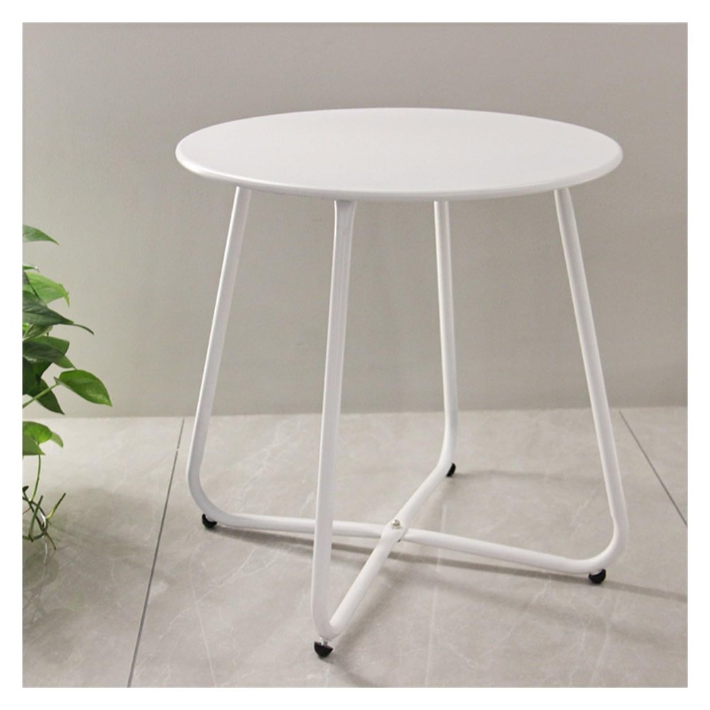 WAOCEO Side Table Mobile Table Wrought Iron Balcony Coffee Table Simple Modern Living Room Sofa Bed Side Table End Table, White